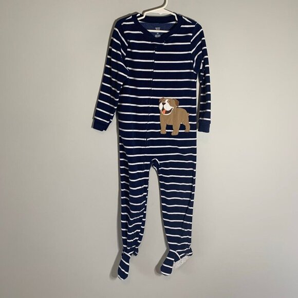 5/$25 Carter's dog pug striped fleece footie zipper pajamas jammies pjs sleeper - Picture 1 of 5